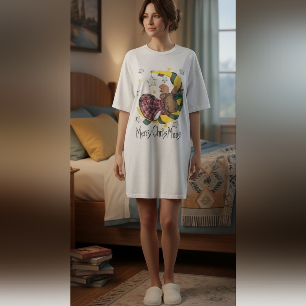Merry Chris-Moose sleep‎ shirt by milaca Women's Vintage Made In USA